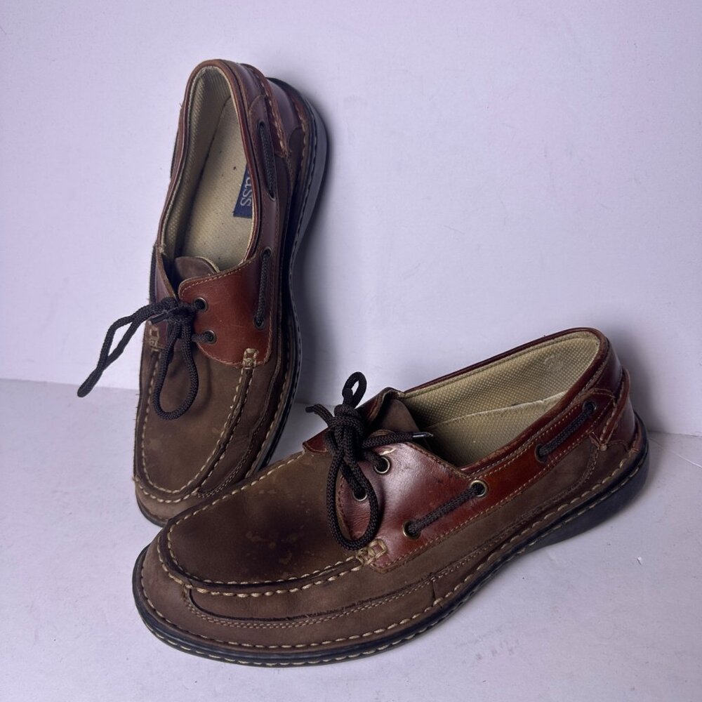 Bass Brown Leather Casual Slip Ons Loafers Shoes Men 9M Red Leather Boat Preppy